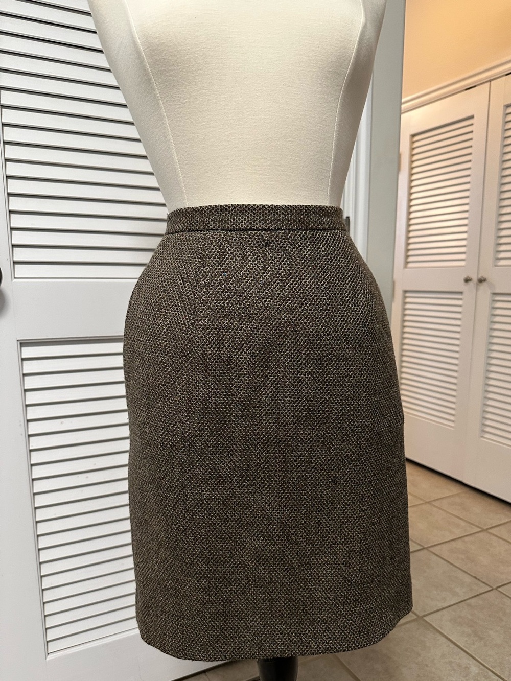 Vintage Tailored Brown Tweed Pencil Skirt